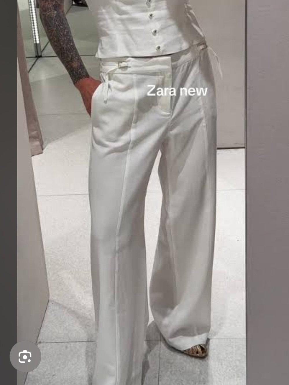 Zara Cream Wide-Leg Linen Chinos